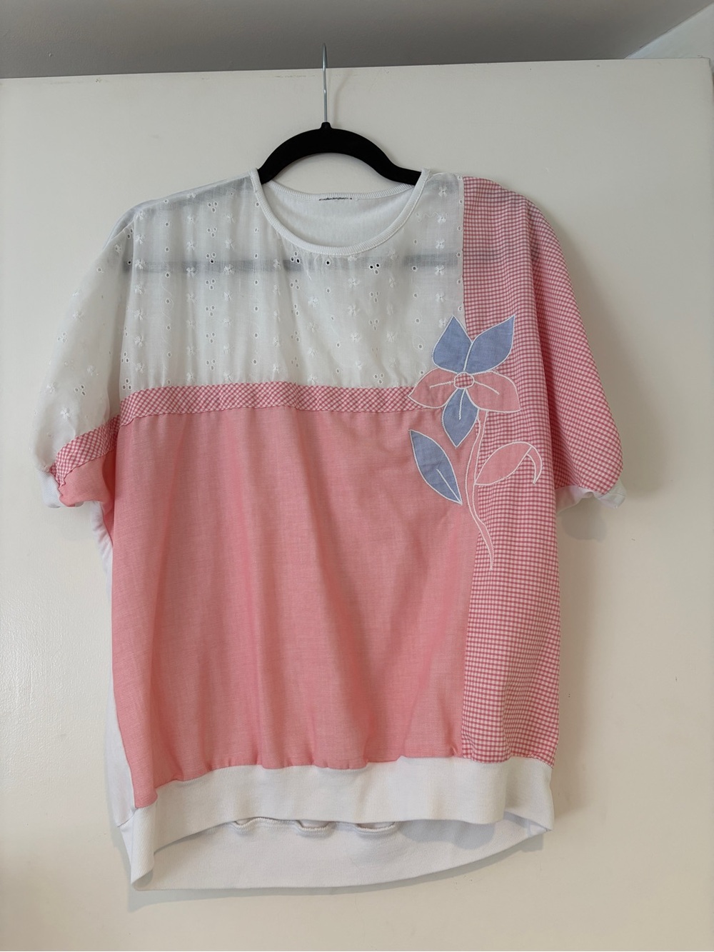 Vintage Pink, White & Blue Floral Patchwork Blouse